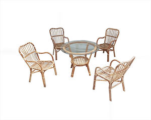 AuraHome Ensemble familial en rotin naturel Chaise marron brillant - Product Image 1