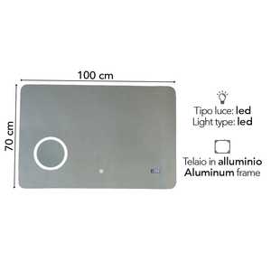 100x70 LED Mirror with Magnifying Lens and <b>Digital</b> Touch System <b>Clock</b> - Product Image 3