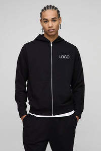 Men's Basic Lightweight Custom Logo Regular fit Crop <b>Zip</b> up Hoodie & Straight leg Jogger set French terry DTG Printing Tracksuit - Product Image 2