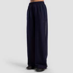 Pantalones anchos inversos para mujer, transpirables, de tejido, estilo casual de otoño, con decoración de rayas laterales, cintura media, lavado de color, ajuste holgado - Product Image 1