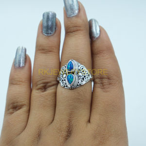 แหวนโอปอลสวยงาม แหวนเงินแท้ 925 แหวนดีไซน์โดดเด่น แหวนทำมือ ดีไซน์ไม่ซ้ำใคร เครื่องประดับโอปอล ของขวัญคริสต์มาสสำหรับภรรยา - Product Image 6