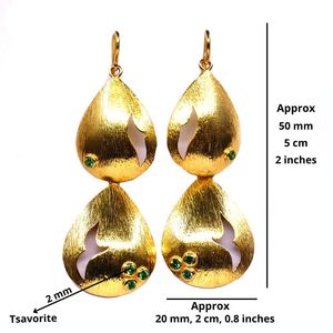 Ensemble de boucles d'oreilles classiques en argent sterling 925 plaqué or avec pierres précieuses tsavorite, pour femmes, pour mariage - Product Image 2