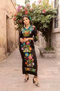 เดรสแม็กซี่ปักลายโบฮีเมียนเม็กซิกันสำหรับผู้หญิงกระโปรงไซส์ใหญ่เสื้อเบลาส์ชนเผ่าเอวธรรมชาติเป็นมิตรต่อสิ่งแวดล้อม100% - Product Image 3