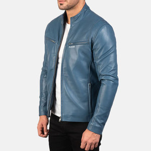 Solid Color Custom Made <b>Men</b> <b>Leather</b> <b>Jackets</b> with Multi Pockets Stand Collar Front Logo High Street Style Breathable Quick Dry - Product Image 3