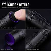 Lampe torche UV 365nm pour la détection des animaux domestiques, filtre UV noir, mini lampe torche UV