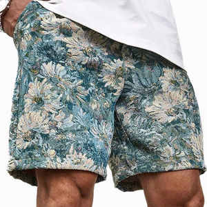 กางเกงขาสั้นผู้ชายสไตล์ฮิปฮอปผ้าแคนวาสถักโครเชต์ลายเสือดาวปักลายตามสั่ง ดีไซน์ใหม่ล่าสุดสำหรับฤดูร้อน ผลิตจากโพลีเอสเตอร์ 100% - Product Image 1