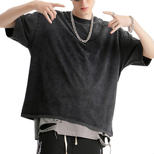 เสื้อยืดแขนสั้นของผู้ชายผ้าฝ้าย100% ฟอกสีกรดแบบกำหนดเองพิมพ์ลายปักและเสื้อผ้าเดนิมธรรมดา - Product Image 3