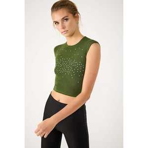 Blusa Casual de Mujer con Cuello Redondo, Logotipo Bordado, Tejido de Chifón, Corte Ajustado, Talla XL, Primavera-Otoño - Product Image 1