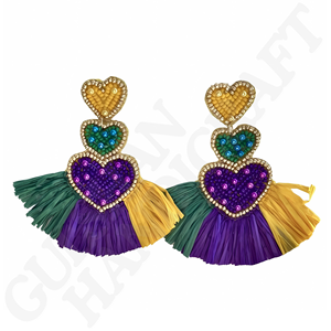 หน้ากาก Mardi Gras ต่างหูลูกปัดเมล็ดพืชเครื่องประดับสีม่วงสีเขียวและสีทองสำหรับเด็กผู้หญิงสำหรับงานเทศกาลเฉลิมฉลองขบวนพาเหรด - Product Image 3