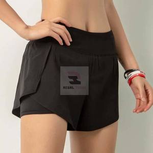Double-Layered <b>Elastic</b> Waist Gym Shorts with <b>Lace</b> Decoration Breathable Casual Solid Pattern Design - Product Image 6