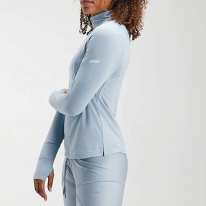 Vente en gros de vêtements de yoga pour le fitness d'automne pull à fermeture éclair et quart côtelé pour femmes t-shirts à manches longues vêtements de gym d'équitation coupe ajustée - Product Image 3