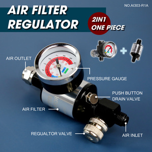 Lematec Air Filter Regulator <b>1</b>/4 Inch 0-160 PSI Clear Gauge For <b>Spray</b> <b>Paint</b> Gun - Product Image 3