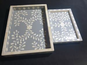 Bandeja de Madera Ecológica Hecha a Mano, Personalizada, Verde y Blanca, Hecha en India, para Venta al por Mayor - Product Image 2