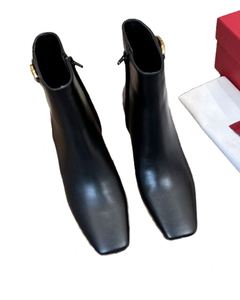 Women New Short Boots Brown High Heels Women Boots Pointed Belt Buckle Roman Style Winter Ankle Boots Thick Heel Valentinoing - Product Image 2