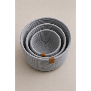Three-Piece Smoke Grey <b>Knitted</b> Basket Set for Bathroom Use - Product Image 2