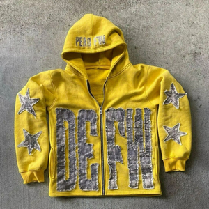 Distressed Cropped Vintage Designer Hommes Boxy Fit Pull à épaules tombantes Sweat à capuche épais en coton - Product Image 1