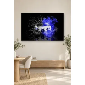 Impresión en lienzo de superdeportivo Fida White con humo azul y salpicaduras de agua - Product Image 5