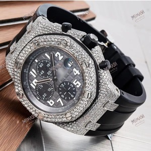 Luxurious Moissanite Diamond Chronograph <b>Watch</b> <b>Black</b> Rubber Band Glass Dial Hip Hop Antique Luxury Fashion - Product Image 1