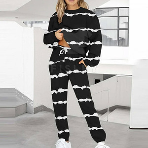 Women's Customized Solid Pattern 100% Cotton Quick Dry Breathable <b>2</b>-<b>Piece</b> Long <b>Set</b> Sweat Suit Private Label Hot Selling - Product Image 2