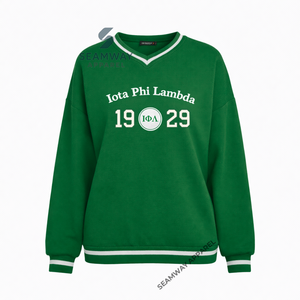 Sweat-shirt décontracté en coton pour femme Iota Phi Lambda Sorority, pull à col rond, style universitaire, surdimensionné, brodé, en jersey premium - Product Image 2