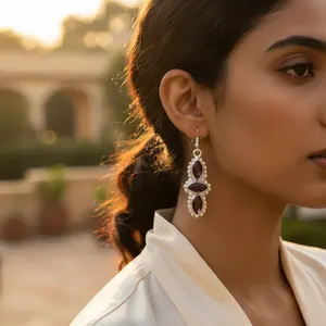 Bijoux en argent 925 pour femmes, élégantes boucles d'oreilles pendantes en améthyste, accessoire de mode - Product Image 3