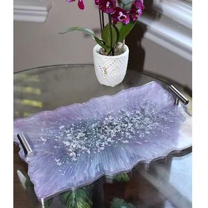 Plateau de service en résine époxy avec poignées dorées, plateau de bar, style ange, pour café, bijoux, coiffeuse - Cadeau spécial Ramadan - Product Image 2