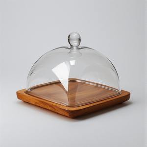 <b>Vintage</b> Glass Dome With Hammered Wooden Base <b>Cake</b> <b>Stand</b> Artisan Handmade Offering Decorative Accent For Kitchens - Product Image 1