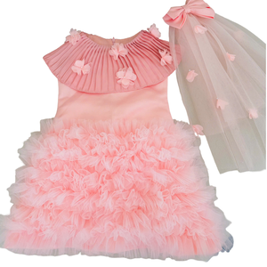 Vestido de princesa de varias capas con lazo para el cabello incluido, para que las niñas lo usen en fiestas de cumpleaños o actuaciones. Admite ODM/OEM. - Product Image 1