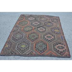 Alfombra Turca Vintage Étnica Marrón Naranja 5,7 X 6.2ft Área Grande Clásico Rectángulo Patrón Lana Material Látex Respaldo Habitación Alfombra - Product Image 1