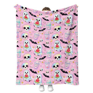 Cute Pink Halloween Ghosts Pumpkins Bows Patrón Manta Maqueta gratis Diseños personalizados sin costuras Impresiones Mantas de felpa - Product Image 3
