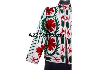 Women Winter Jacket With Indian Suzani Embroidery Floral Pattern Duck Fabric 100% Pure Cotton Filled <b>Coat</b> With Robe Gift for Her - Product Image 2