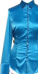 Blusa de Satén Turquesa con Botones Estilo Cristal - Product Image 2