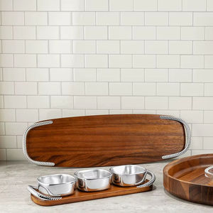 Plateau de service en bois d'acacia, plateau à fromage tressé - Product Image 1