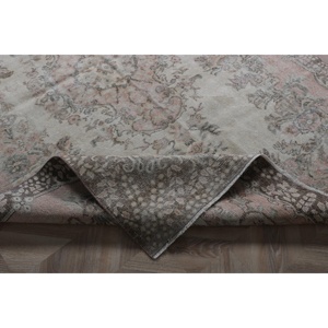 Tapis vintage 5,9x9 pieds, grand tapis turc, tapis en laine gris rose à motifs floraux - Product Image 5