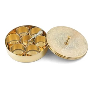 Brass <b>Masala</b> <b>Box</b> 7 Removable Containers with 1 Spoon Transparent Lid Handetched Design Spice Organizer <b>Box</b> for Kitchen - Product Image 5