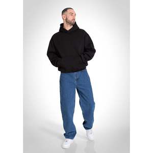 <b>Zipped</b> Oversized <b>Black</b> <b>Hoodie</b> with 3D Embroidery and Screen Print - Product Image 2
