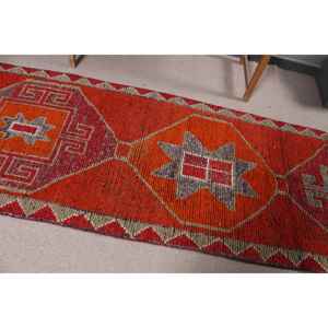3.2x11.2 ft Turkish Rug, <b>Runner</b> Vintage Rug, <b>Red</b> Ikat Rug - Product Image 4