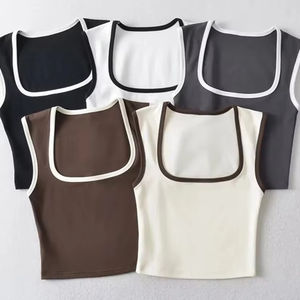 Femme Mode Slim Solid Casual Sleeveless Tanks Square Collar Crop Tops Clothing Streetwear - Product Image 1