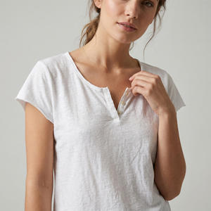 Simple <b>Short</b>-<b>Sleeve</b> <b>Henley</b> T-Shirt, 100% Cotton, One Size Fits All (Sizes 36–42) - Product Image 3