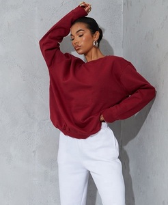 Solid <b>Red</b> Color New Sweat Shirt Cotton High Quality Women's Clothing Non Hood Oversize Sweat Shirts - Product Image 3