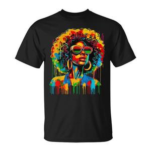 T-Shirt Queen Afro African Melanin Juneth con Design Nero Gocciolante per Uso Promozionale - Product Image 1