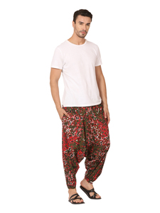 Pantalon sarouel classique pour hommes-écologique 100% coton toile taille libre couleur foncée taille haute joggeurs légers cordon de serrage ample - Product Image 3