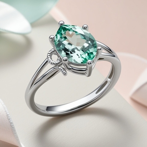 Anillo solitario de corte de pera Turmalina de menta platino 950, joyería fina de diseño único moderno, colección de tendencia 2025 - Product Image 4