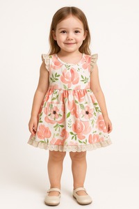 Prix de gros de bonne qualité, robe à fleurs et dentelle sans manches pour filles, tissu pour enfants du fabricant indien - Product Image 2