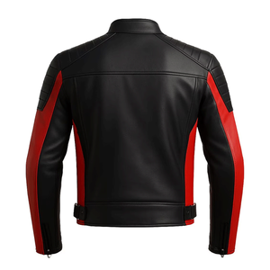 Veste d'équitation de moto en cuir véritable pour hommes Veste de moto en cuir à empiècements noirs et rouges pour course sur piste blindée CE Veste de moto en cuir pour hommes - Product Image 4