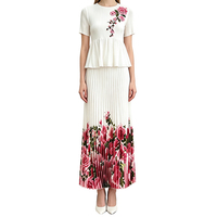 Ensemble 2 pièces plissé en polyester brodé et imprimé, style vintage africain et européen, grande taille, pour femme, collection été Miyake