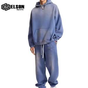 Ensembles de survêtements pour hommes avec logo personnalisé surdimensionné Streetwear délavé à l'acide à capuche et pantalon de grande taille vente en gros - Product Image 6
