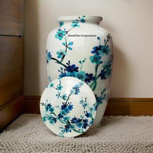 Urne de crémation adulte blanche de fleur bleue beau nouveau Design fournitures funéraires en gros souvenir cendres commémoratives pot d'urne décoratif - Product Image 5