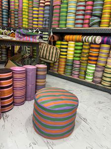 Eco-Friendly Reusable Recycled Nylon Striped <b>Storage</b> <b>Bag</b> <b>with</b> <b>Zipper</b> Closure Large Capacity Pouf Ottoman Floor Cushion - Product Image 2