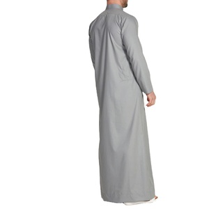 Bonne qualité couleur unie Thobe matériel Al Haramain Thobe saoudien hommes Jalab Thobe pour hommes 2025 blanc teint col montant à manches longues - Product Image 2